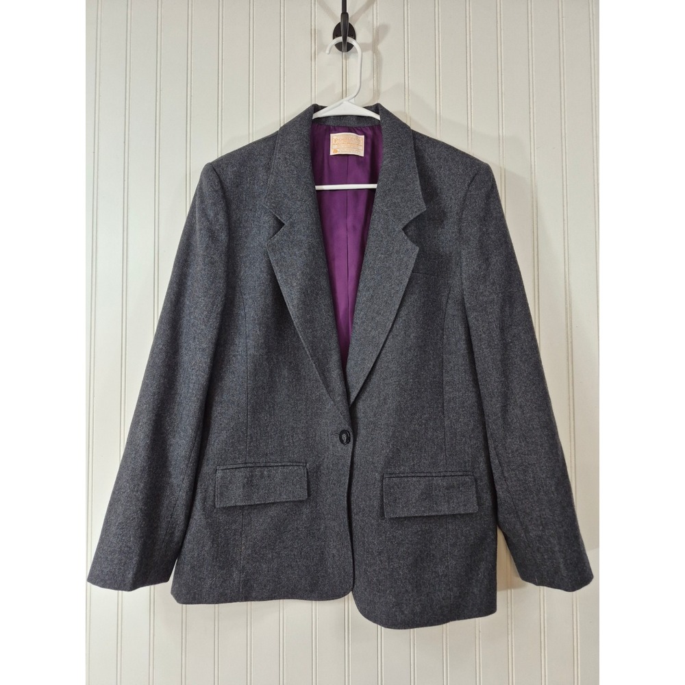 NWOT Vintage Pendleton 100% Virgin Wool Blazer Charcoal Gray Purple Lining USA